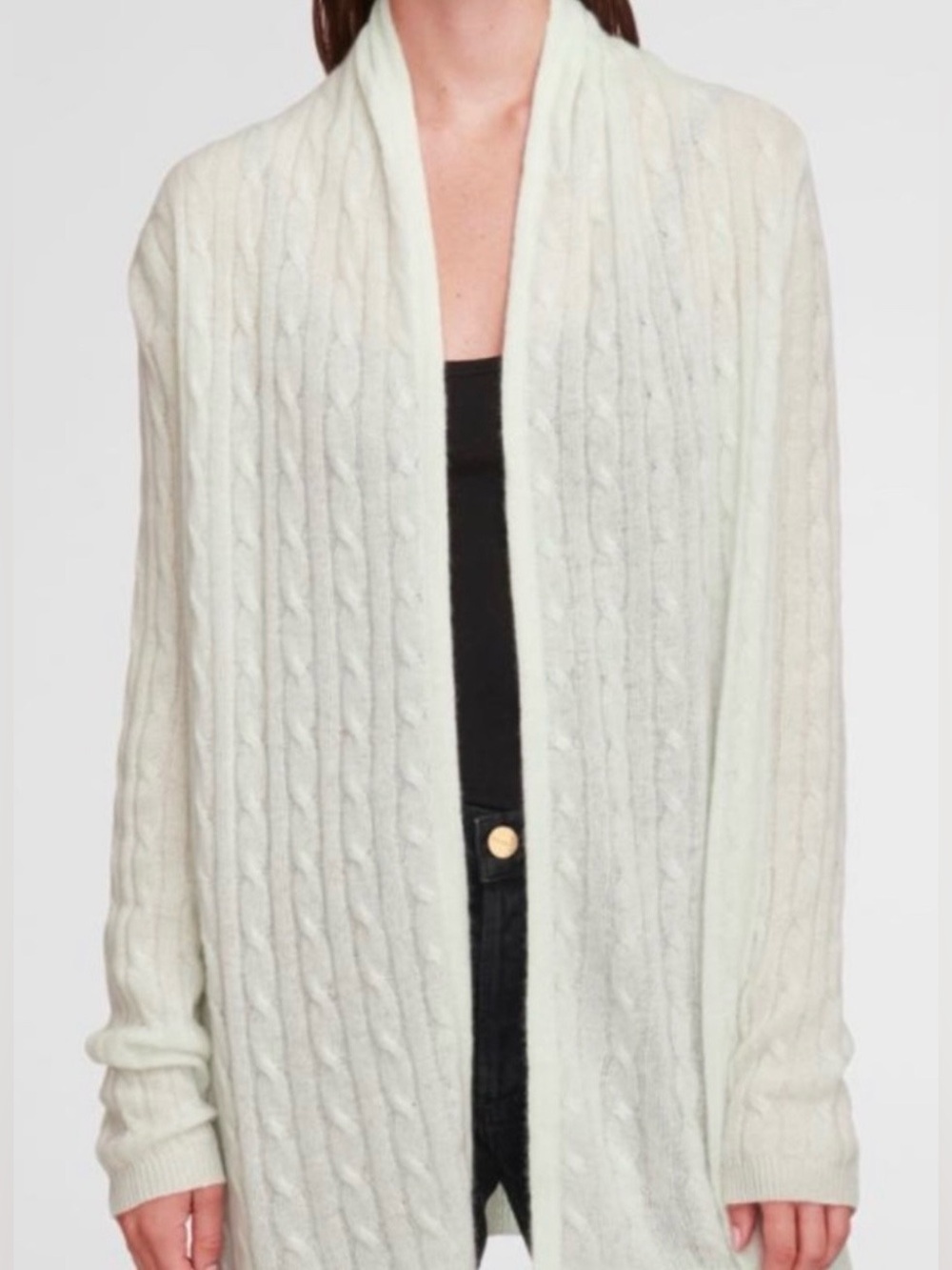 White + Warren Cashmere Trapeze Cable Knit Cardigan Brown - Size Small